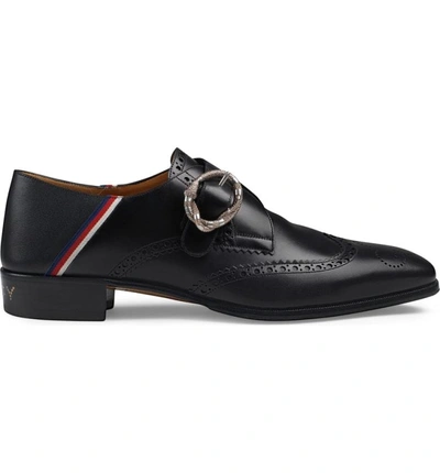 Shop Gucci Sylvie Web Monk Shoe In Black