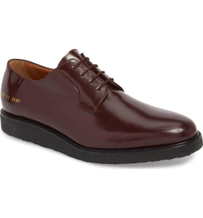 Shop Common Projects Plain Toe Derby In Burgundy/ Black