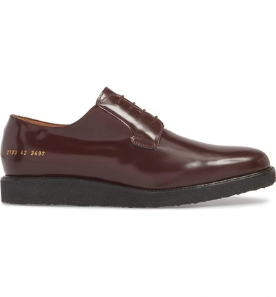 Shop Common Projects Plain Toe Derby In Burgundy/ Black