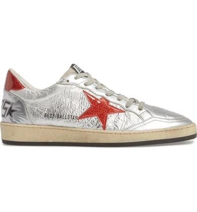 Shop Golden Goose B-ball Star Sneaker In Silver-red Glitter- Star Dance