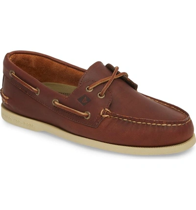 Shop Sperry Cross Lace Pull-up Boat Shoe In Tan Leather