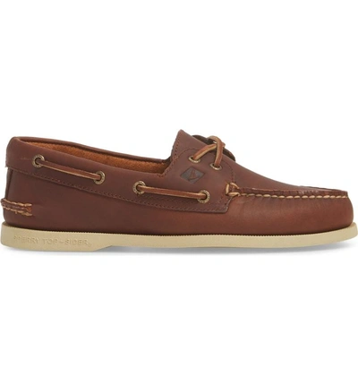 Shop Sperry Cross Lace Pull-up Boat Shoe In Tan Leather