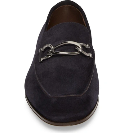 Shop Ferragamo Boy Chain Bit Loafer In Dark Blue Suede