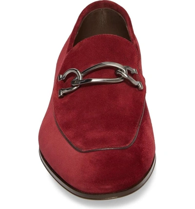 Shop Ferragamo Boy Chain Bit Loafer In Cherry Red Suede
