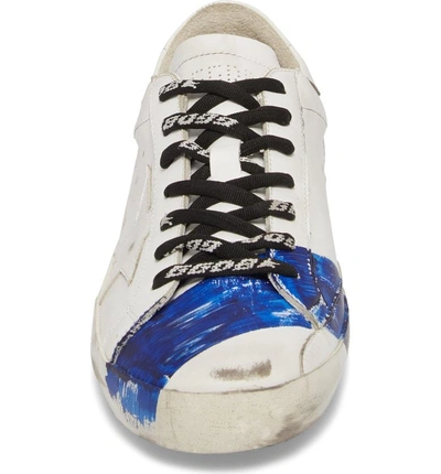 Shop Golden Goose Superstar Distressed Sneaker In White-blue Stripe