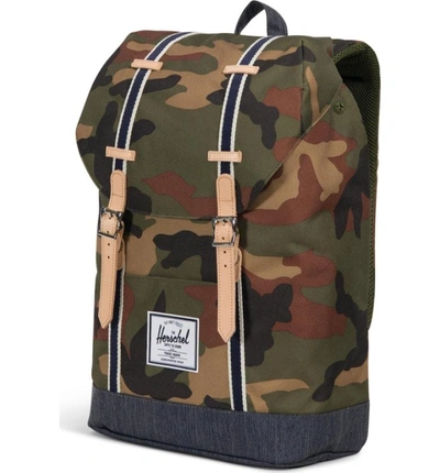 Shop Herschel Supply Co Retreat Offset Denim Backpack - Green In Woodland Camo/ Dark Denim