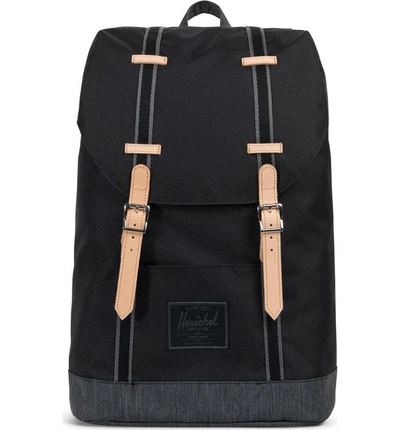 Shop Herschel Supply Co Retreat Offset Denim Backpack - Black In Black/ Black Denim