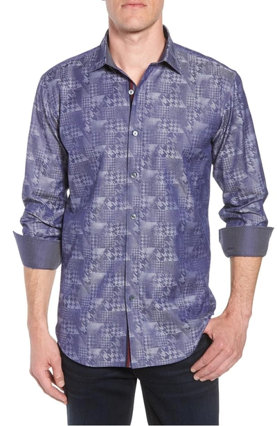 Shop Bugatchi Shaped Fit Glen Check Sport Shirt In Indigo