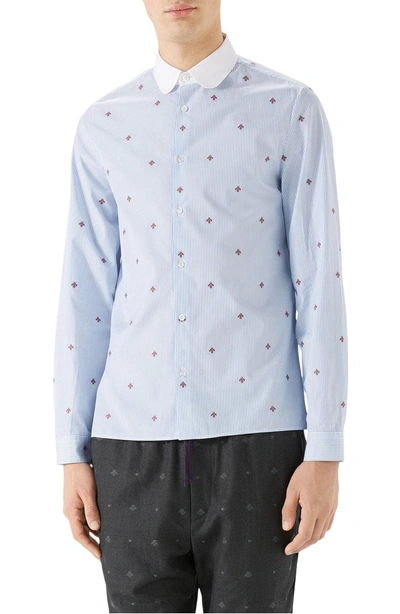 Shop Gucci Bee Fil Coupe Sport Shirt In Sky Blue/ White