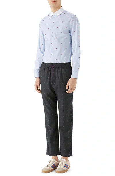 Shop Gucci Bee Fil Coupe Sport Shirt In Sky Blue/ White