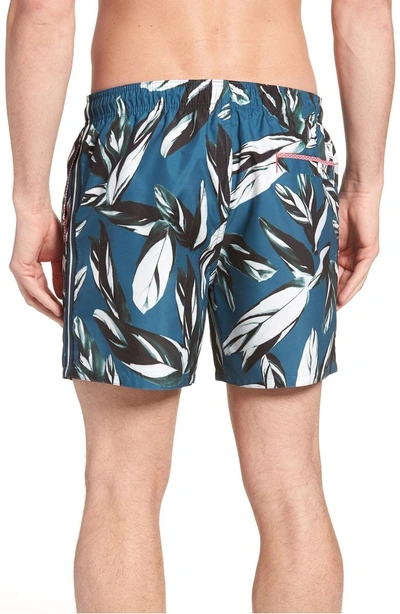 Shop Ted Baker Bury Leaf Print Swim Shorts In Teal