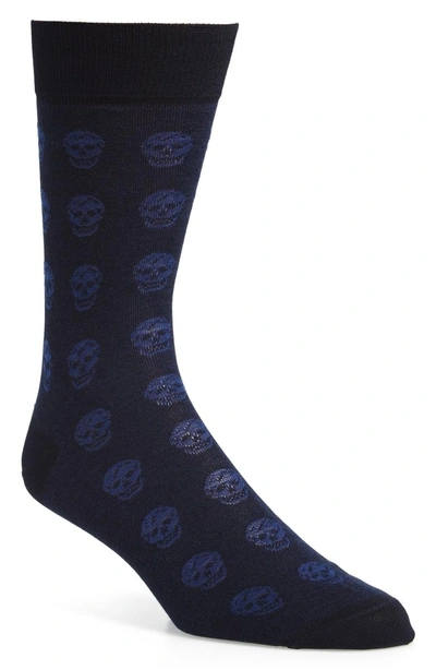Shop Alexander Mcqueen Skull Socks In Navy/ Blue