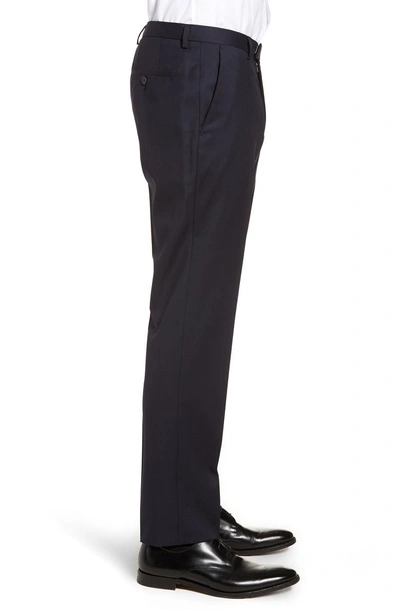 Shop Hugo Boss Lenon Cyl Flat Front Straight Leg Solid Wool Dress Pants In Dark Blue