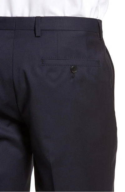 Shop Hugo Boss Lenon Cyl Flat Front Straight Leg Solid Wool Dress Pants In Dark Blue