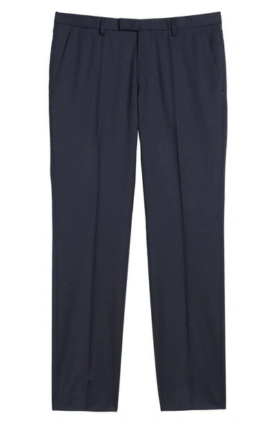 Shop Hugo Boss Lenon Cyl Flat Front Straight Leg Solid Wool Dress Pants In Dark Blue