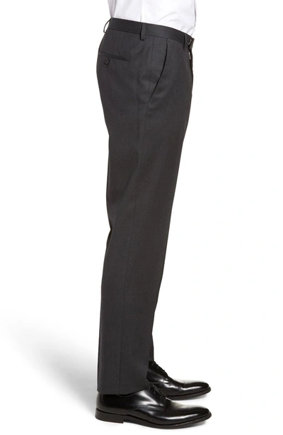 Shop Hugo Boss Lenon Cyl Flat Front Straight Leg Solid Wool Dress Pants In Dark Grey