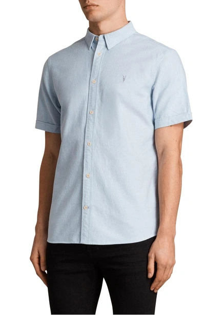 Shop Allsaints Huntington Regular Fit Short Sleeve Sport Shirt In Light Blue