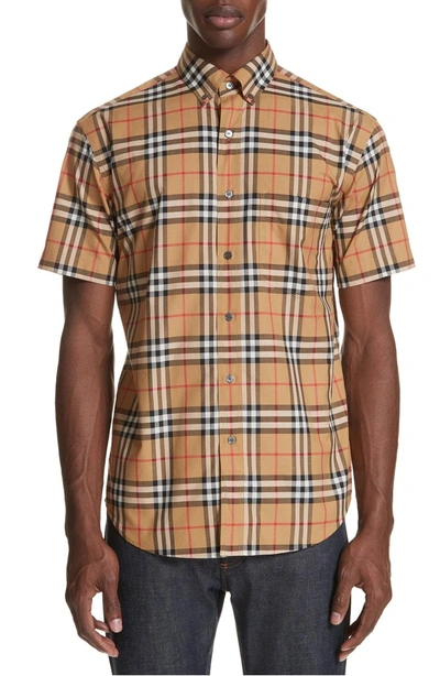 Shop Burberry Jameson Woven Slim Fit Check Sport Shirt In Antique Yellow