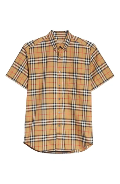 Shop Burberry Jameson Woven Slim Fit Check Sport Shirt In Antique Yellow