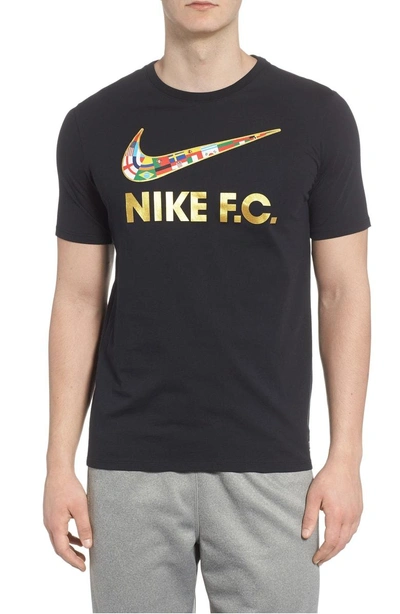 Nike F.c. Swoosh Flag Graphic T-shirt In Black/ Metallic Gold | ModeSens