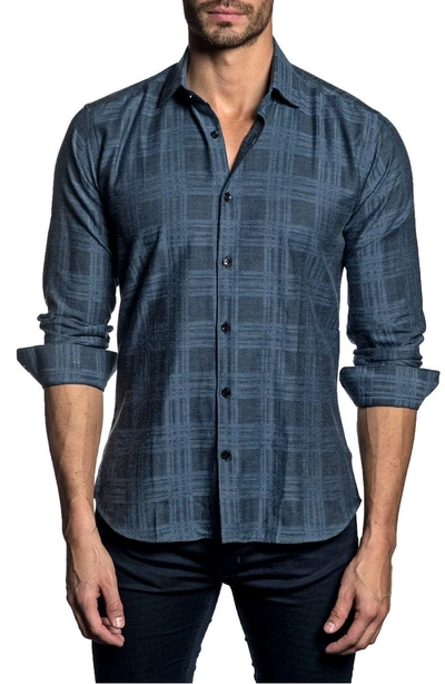 Shop Jared Lang Trim Fit Check Sport Shirt In Navy Check