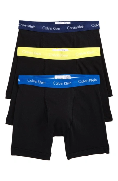 Shop Calvin Klein 3-pack Boxer Briefs In Black W/ Sunbeam/ Blue Multi