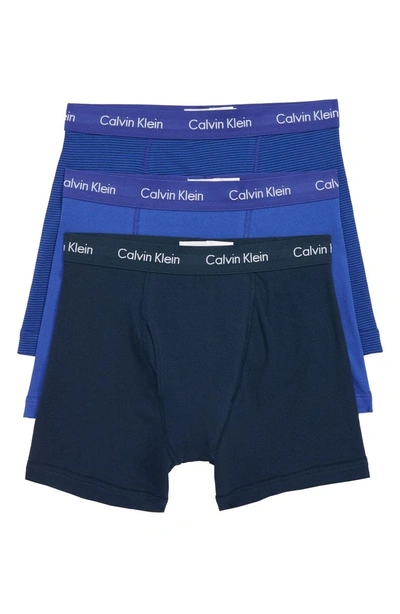 Shop Calvin Klein 3-pack Boxer Briefs In Cerulean Stripe