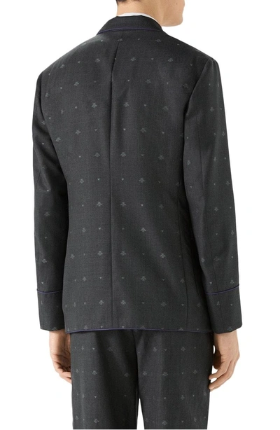 Shop Gucci Bee & Heart Print Wool Sport Coat In Dark Grey