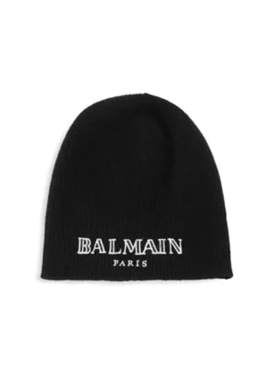 Shop Balmain Logo Embroidered Beanie In Black