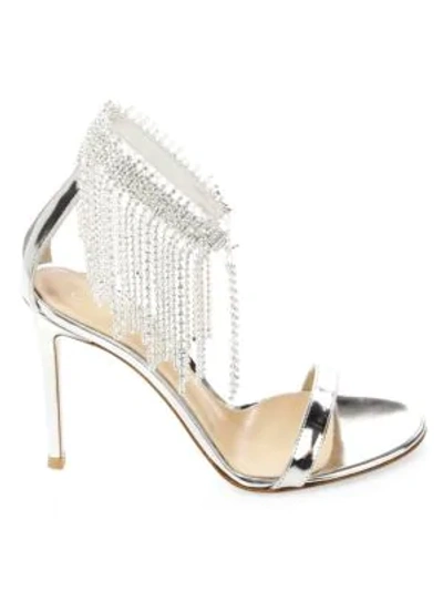 Shop Gianvito Rossi Silver Crystal Ankle Sandals