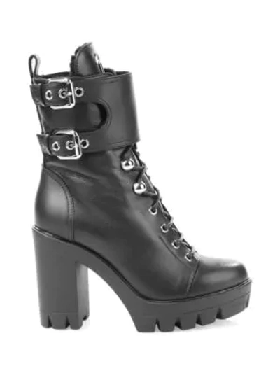 Shop Giuseppe Zanotti Lace-up Fur & Leather Combat Boots In Black