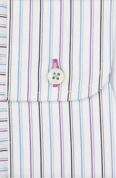 Shop Ike Behar Regular Fit Stripe Dress Shirt In White/ Blue/ Purple