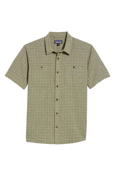 Shop Patagonia 'back Step' Regular Fit Check Short Sleeve Sport Shirt In Tino/ Industrial Green