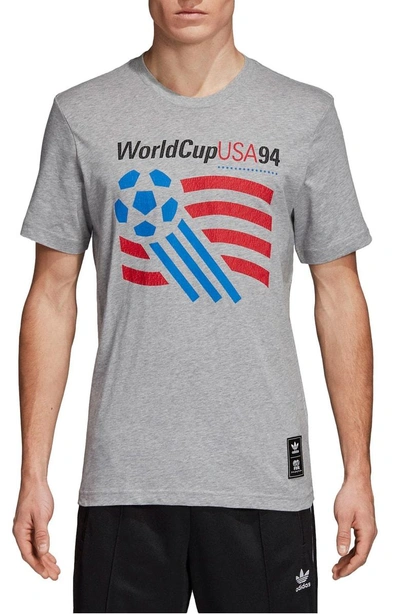 Shop Adidas Originals World Cup '94 Logo T-shirt In Medium Grey Heather