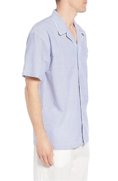 Shop Polo Ralph Lauren Seersucker Pajama Shirt In Blue Seersucker/ White