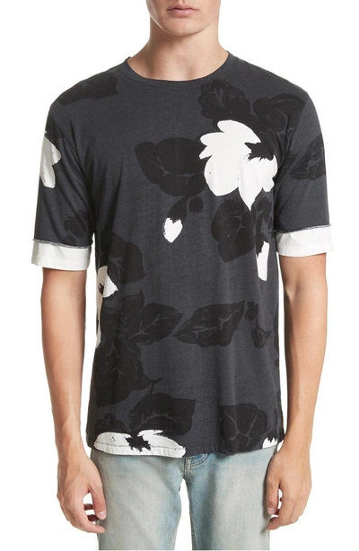 Shop Again Double Sleeve Floral T-shirt In Soft Black