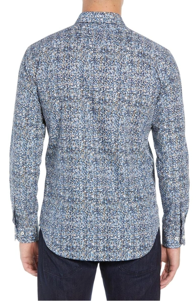 Shop Bugatchi Shaped Fit Print Sport Shirt In Air Blue