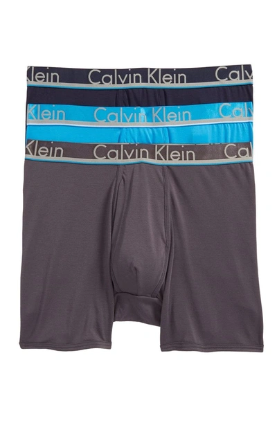 Shop Calvin Klein 3-pack Comfort Microfiber Boxer Briefs In Navy/ Grey/ Blue