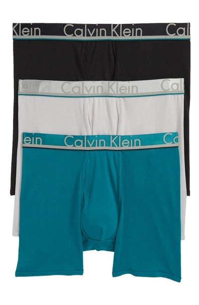 Shop Calvin Klein 3-pack Comfort Microfiber Boxer Briefs In Black/ Gaze/ Sea Green