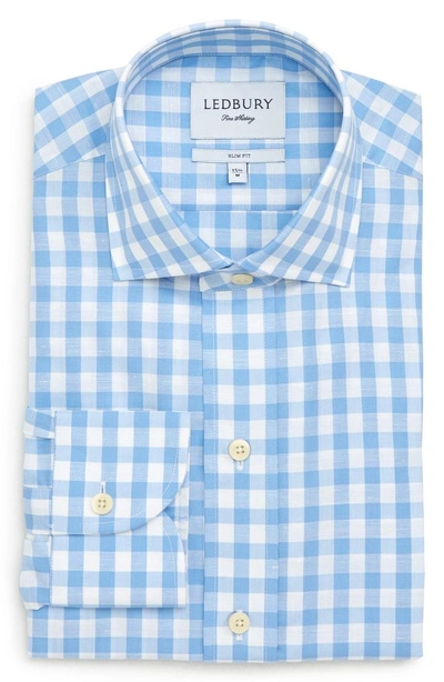 Shop Ledbury Slim Fit Winford Gingham Cotton & Linen Dress Shirt In Blue