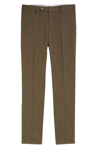 Shop Zanella Curtis Flat Front Stretch Wool Blend Trousers In Tan