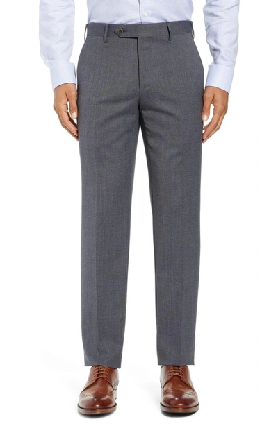 Shop Zanella Curtis Flat Front Stretch Wool Blend Trousers In Charcoal