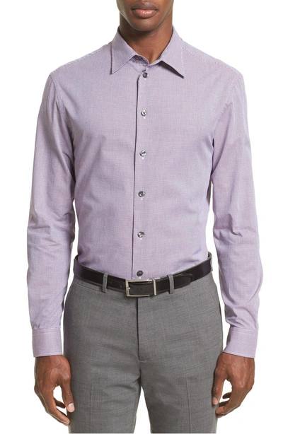 Shop Armani Collezioni Regular Fit Houndstooth Sport Shirt In Anthracite/ Purple