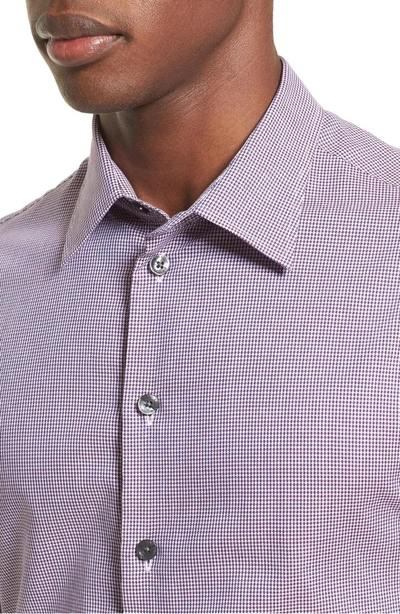 Shop Armani Collezioni Regular Fit Houndstooth Sport Shirt In Anthracite/ Purple