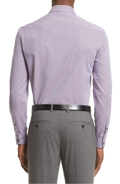 Shop Armani Collezioni Regular Fit Houndstooth Sport Shirt In Anthracite/ Purple