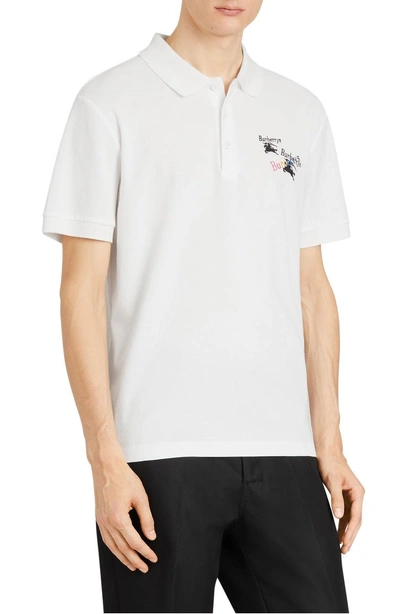 Shop Burberry Burnton Logo Pique Polo In White