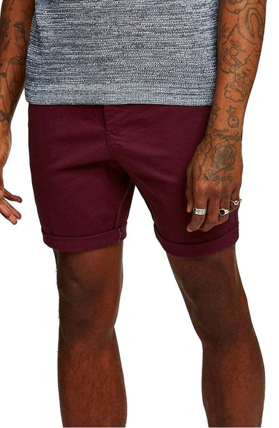Shop Topman Skinny Fit Chino Shorts In Burgundy