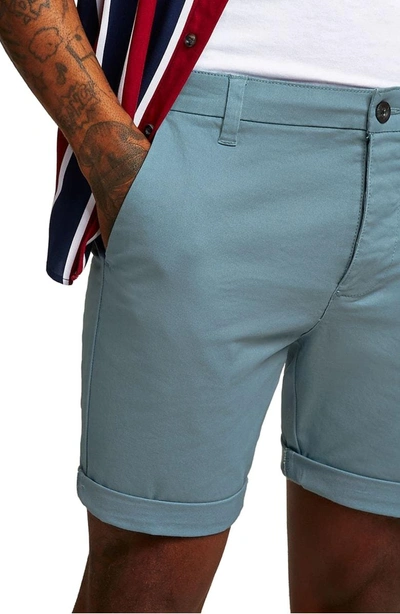 Shop Topman Skinny Fit Chino Shorts In Dark Blue