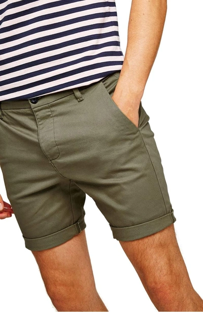 Shop Topman Skinny Fit Chino Shorts In Olive