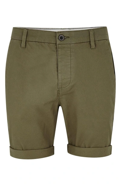 Shop Topman Skinny Fit Chino Shorts In Olive